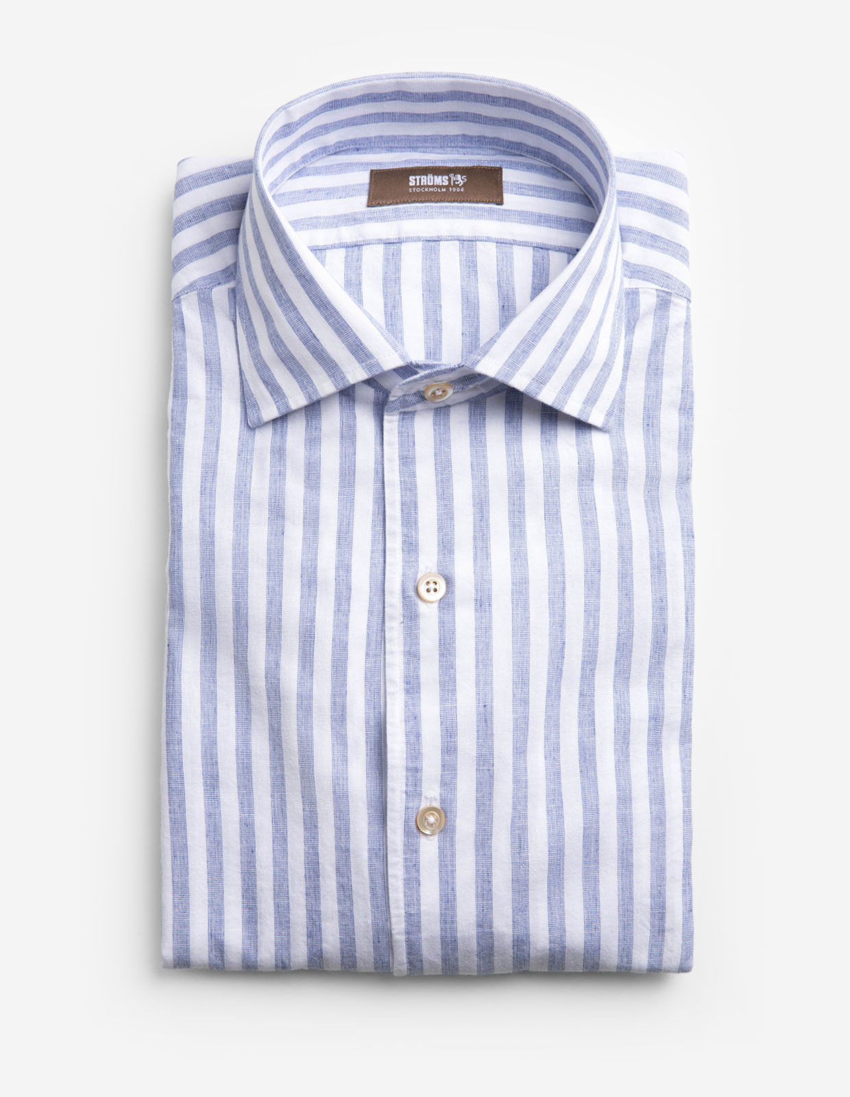 Casual Fit Skjorta Helskuren Krage Bomull Linne Randig Ljusblå/Vit