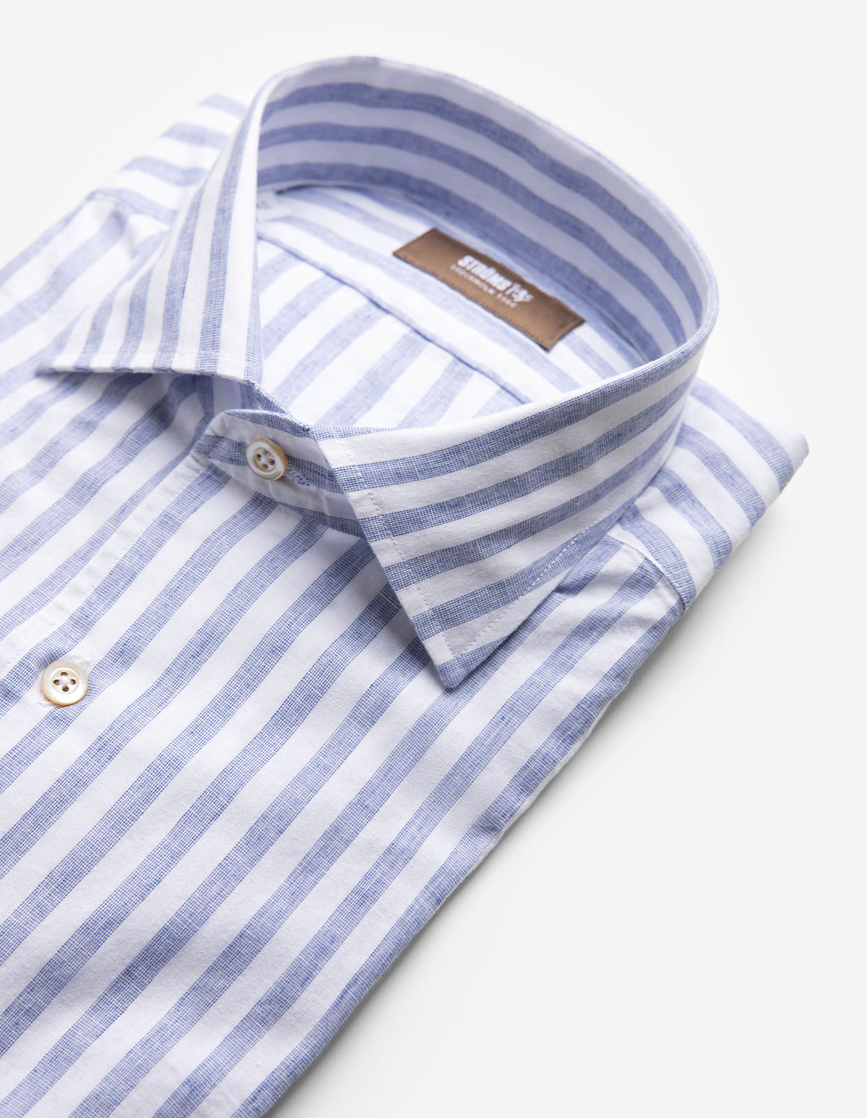 Casual Fit Skjorta Helskuren Krage Bomull Linne Randig Ljusblå/Vit