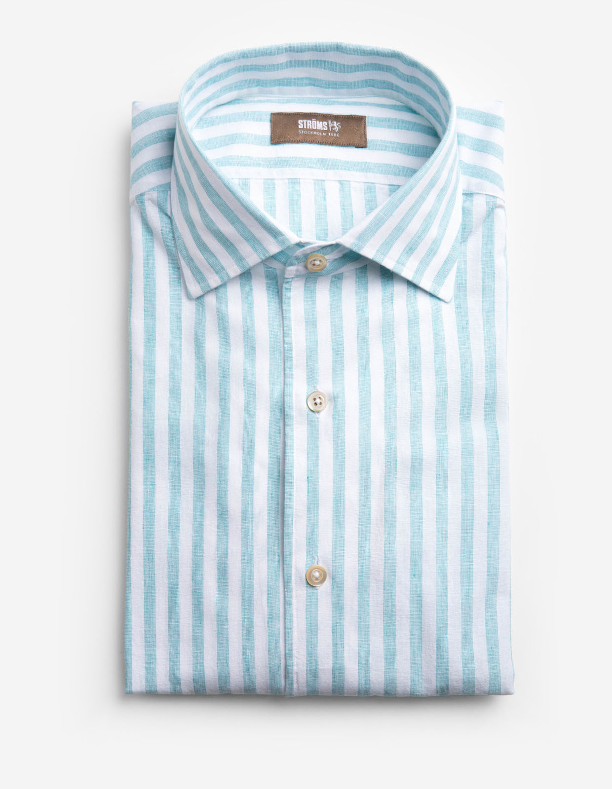 Casual Fit Skjorta Helskuren Krage Bomull Linne Randig Turkos/Vit