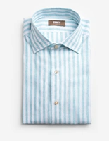 Casual Fit Skjorta Helskuren Krage Bomull Linne Randig Turkos/Vit