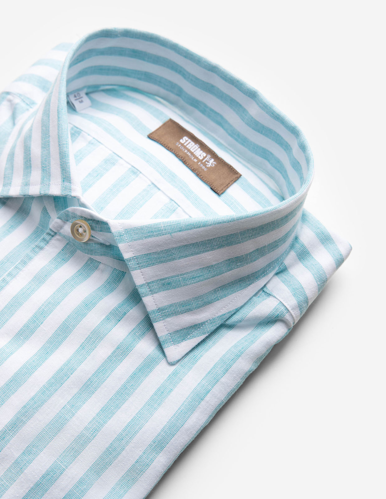 Casual Fit Skjorta Helskuren Krage Bomull Linne Randig Turkos/Vit