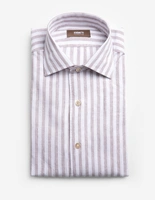 Casual Fit Skjorta Helskuren Krage Bomull Linne Randig Brun/Vit