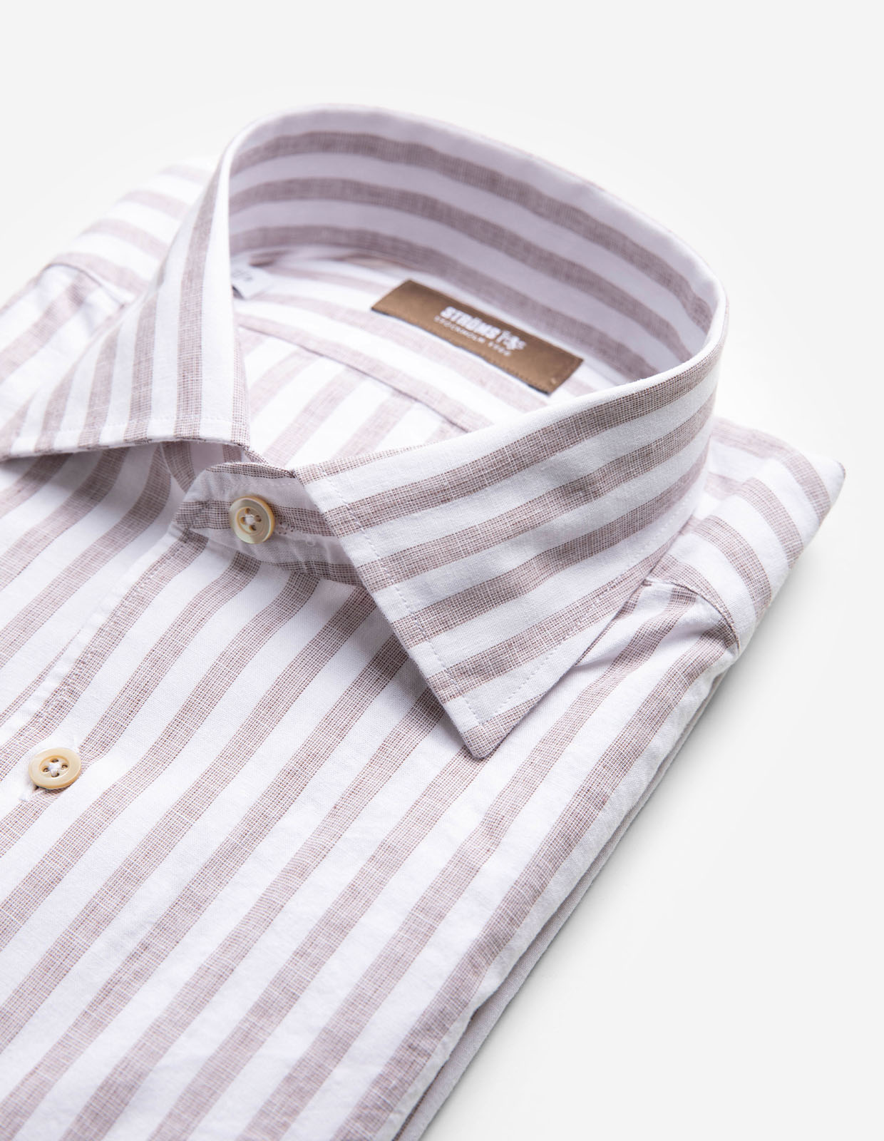 Casual Fit Skjorta Helskuren Krage Bomull Linne Randig Brun/Vit