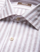 Casual Fit Skjorta Helskuren Krage Bomull Linne Randig Brun/Vit
