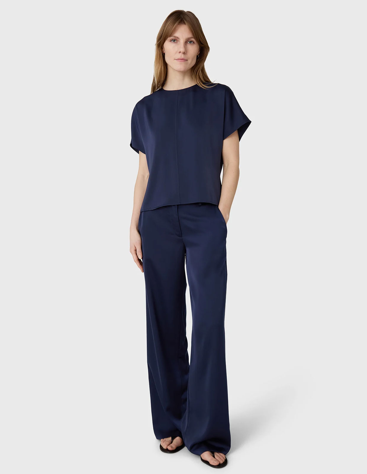 Mia Top Satin Mörkblå