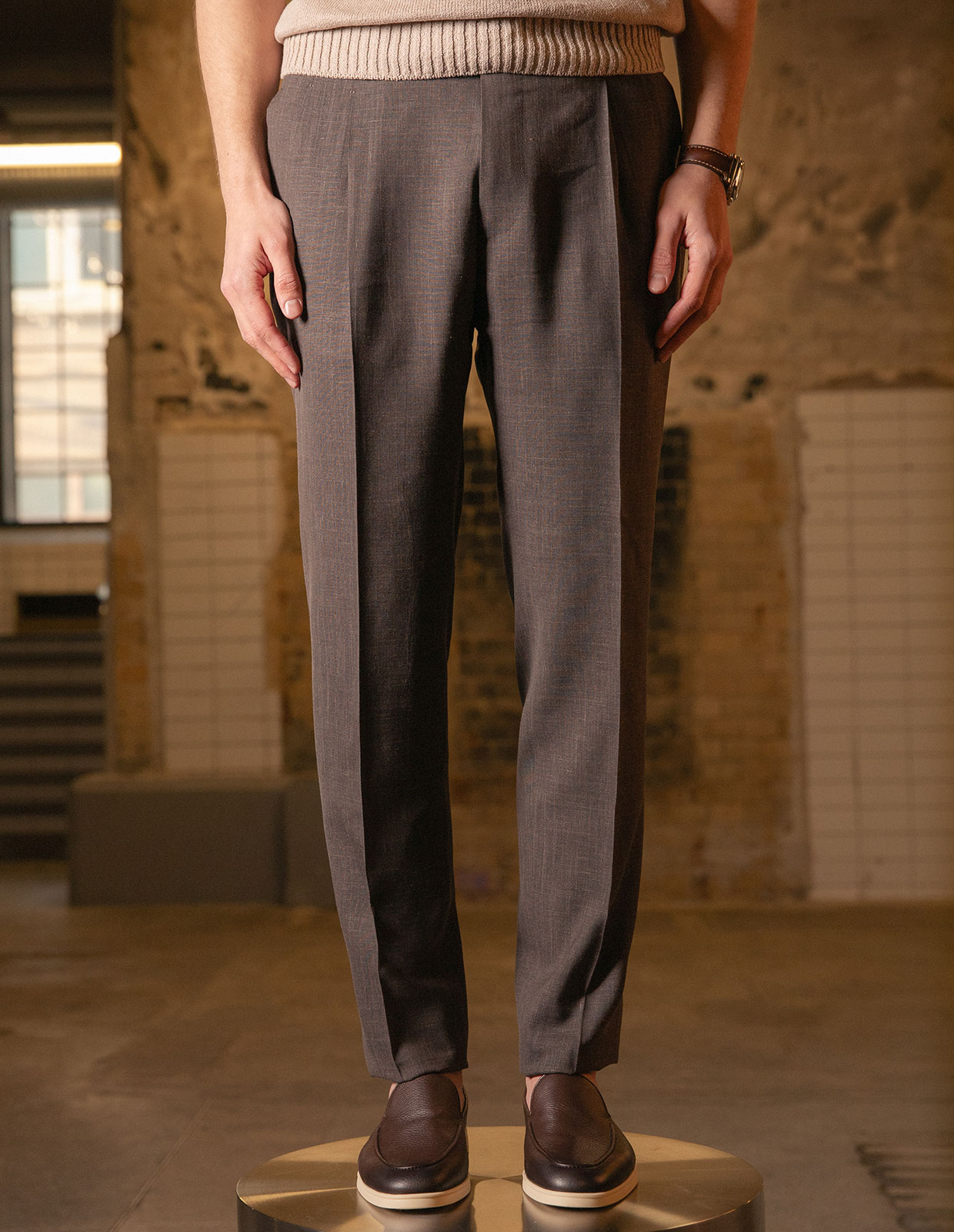 Retro Theca 2P Byxa Ull Siden Loro Piana Brun