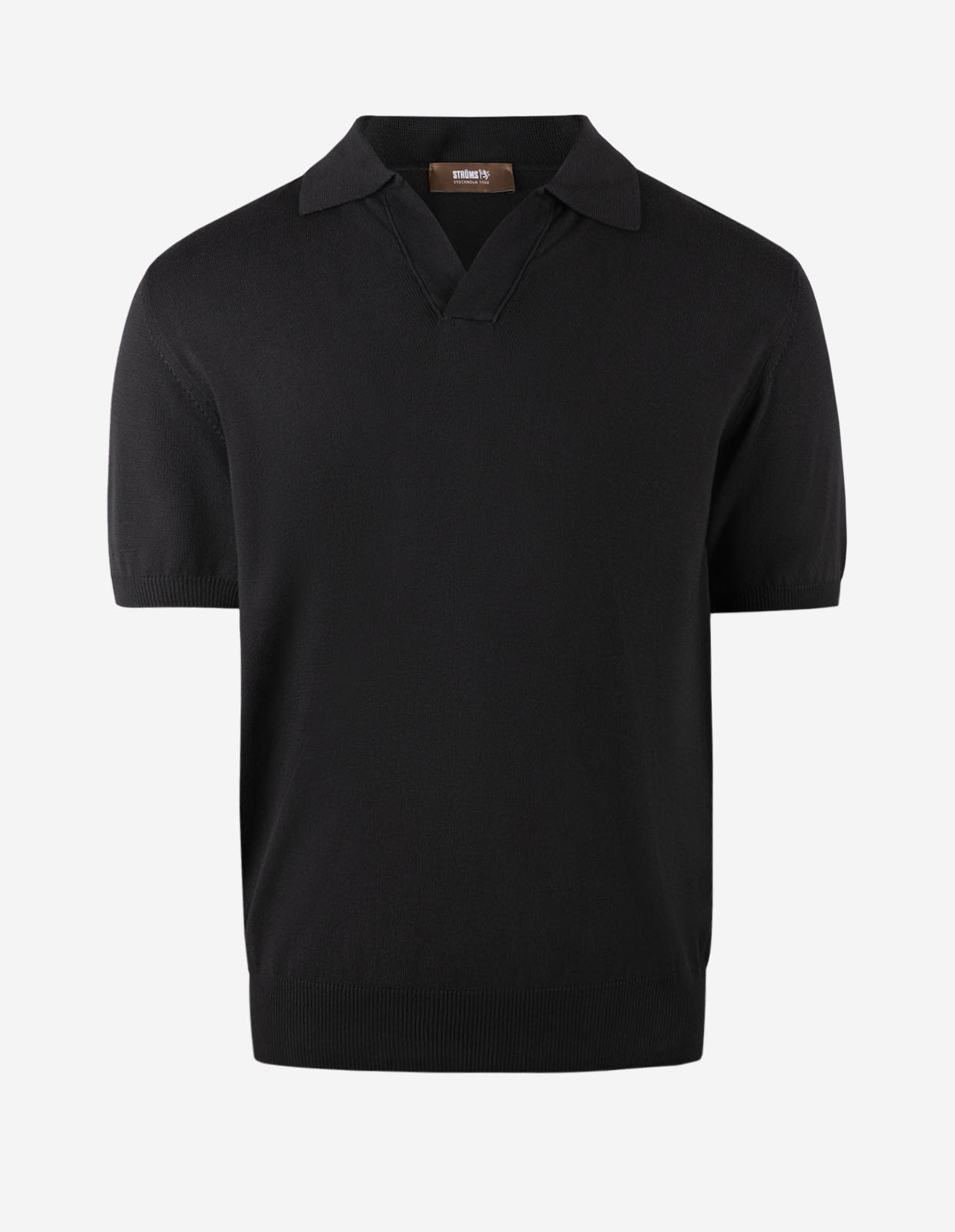 Open Polo Finstickad Bomull Svart