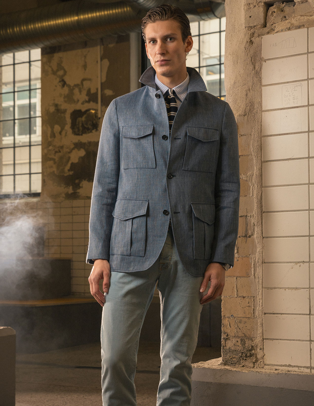 Saba Safari Jacket Linne Ull Blå