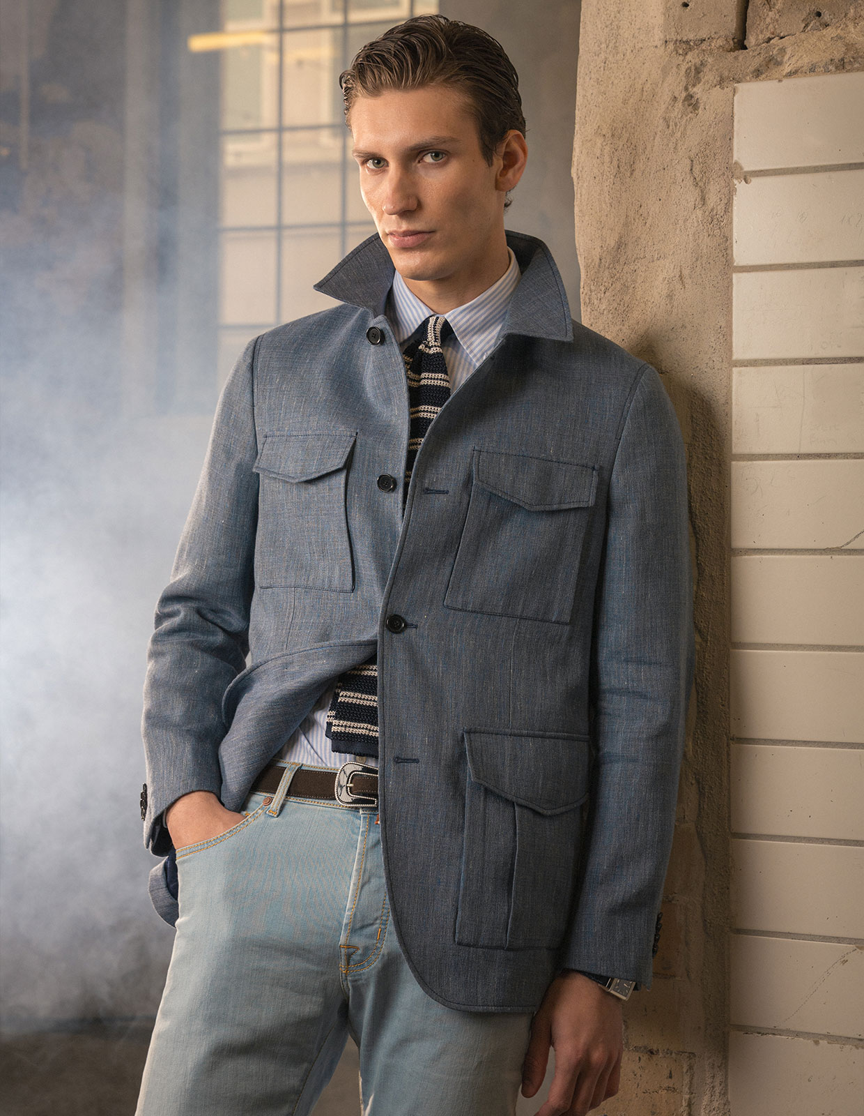 Saba Safari Jacket Linne Ull Blå