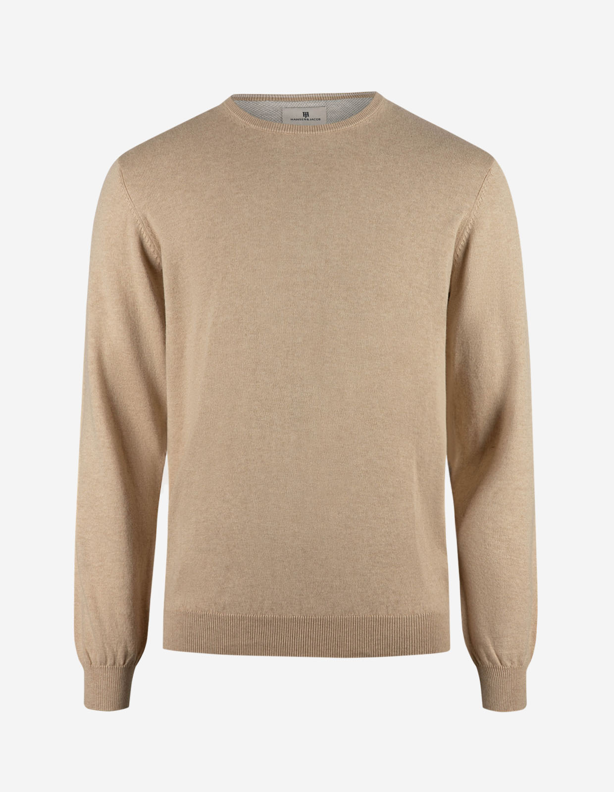 Tröja Rundhals Ärmpatch Bomull Cashmere Ljusbeige