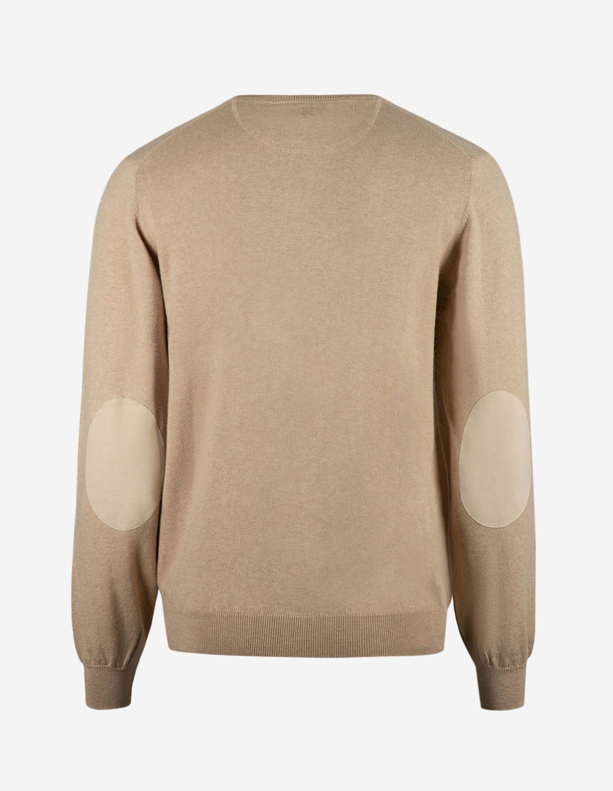 Tröja Rundhals Ärmpatch Bomull Cashmere Ljusbeige