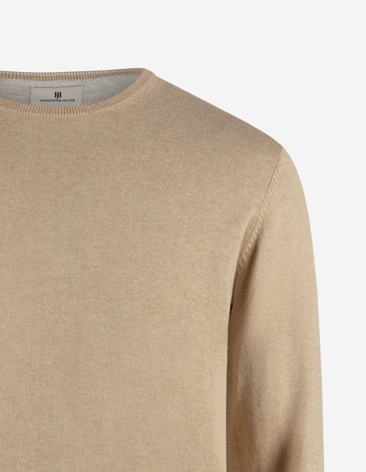 Tröja Rundhals Ärmpatch Bomull Cashmere Ljusbeige