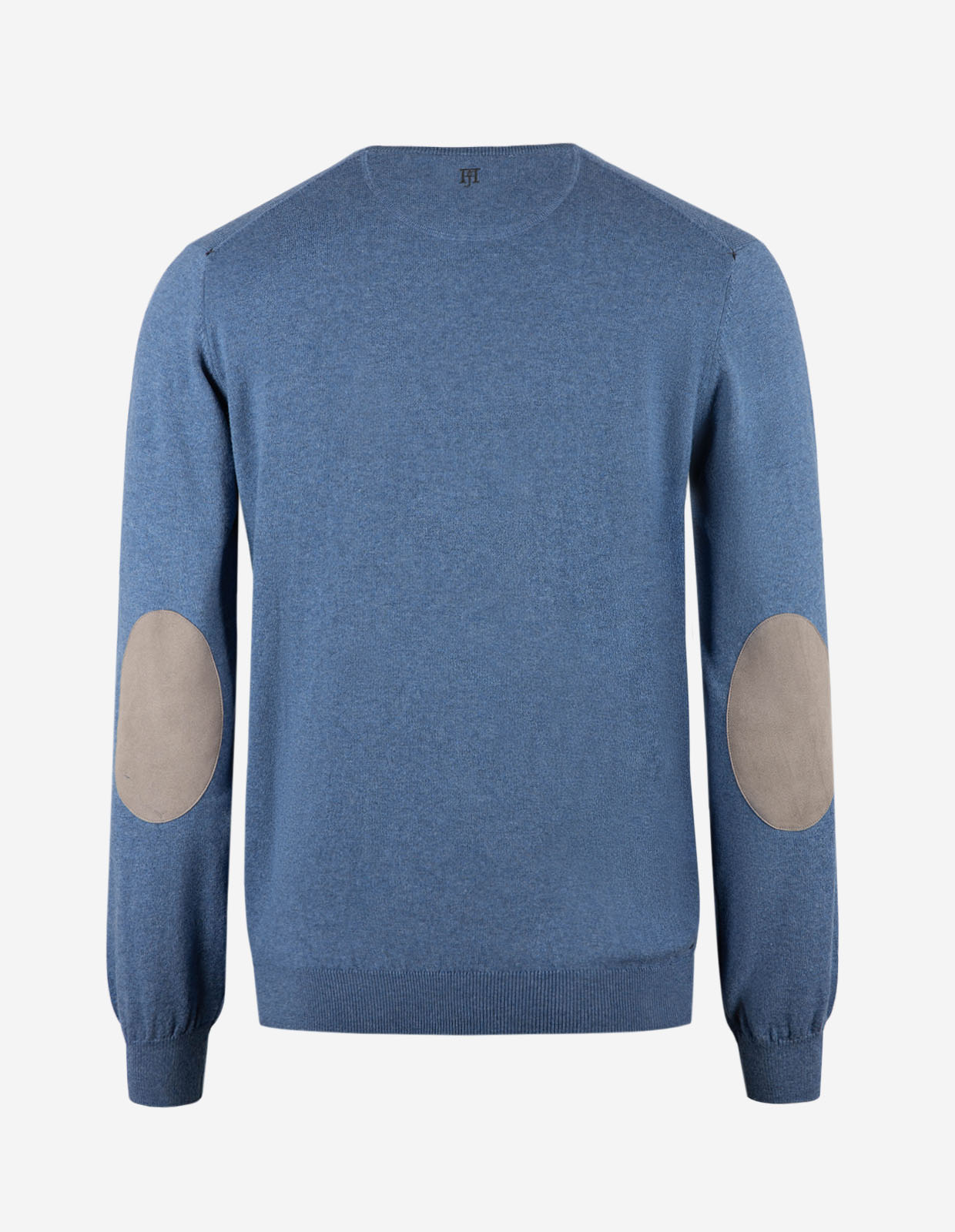 Tröja Rundhals Ärmpatch Bomull Cashmere Denimblå