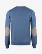 Tröja Rundhals Ärmpatch Bomull Cashmere Denimblå