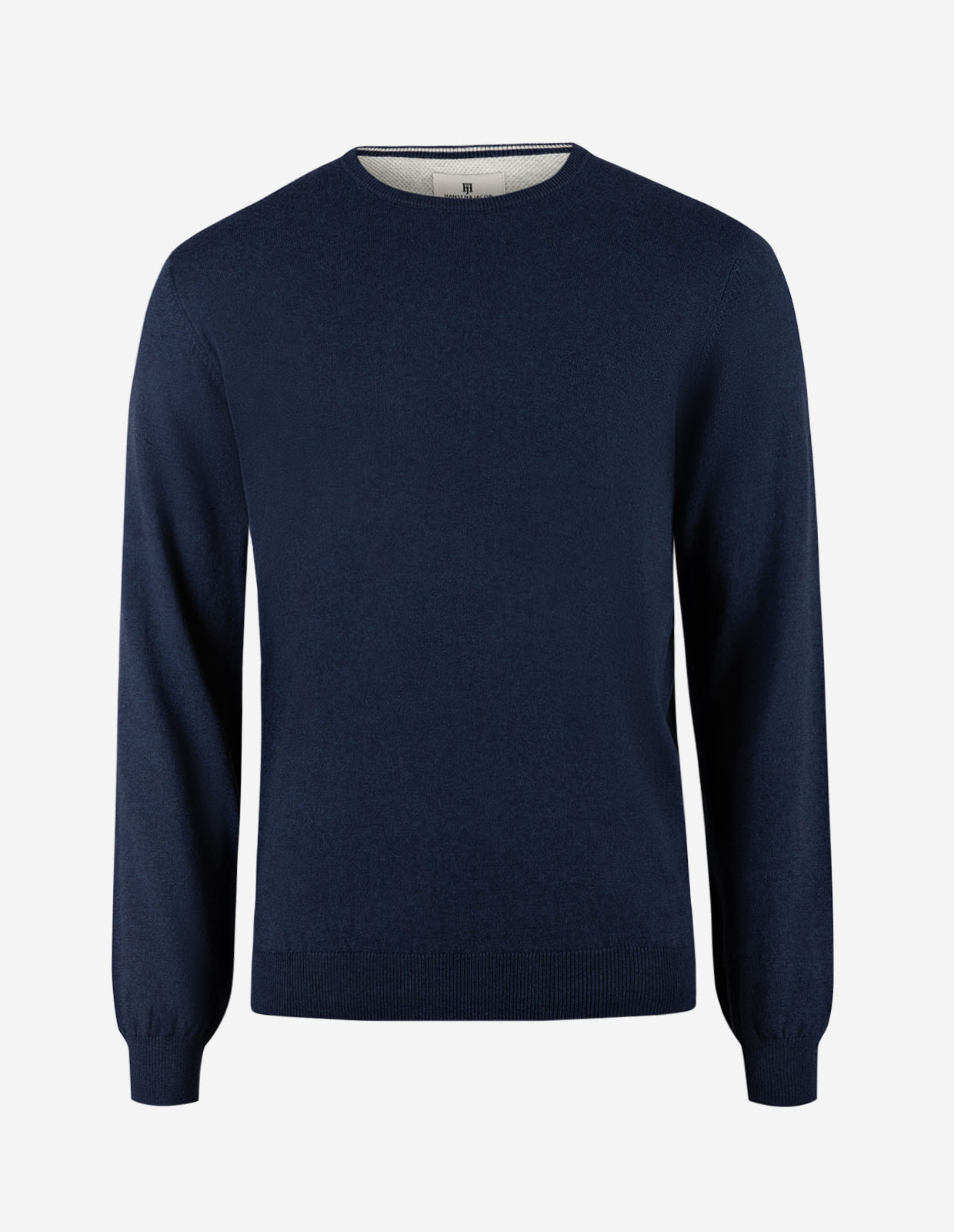 Tröja Rundhals Ärmpatch Bomull Cashmere Marinblå