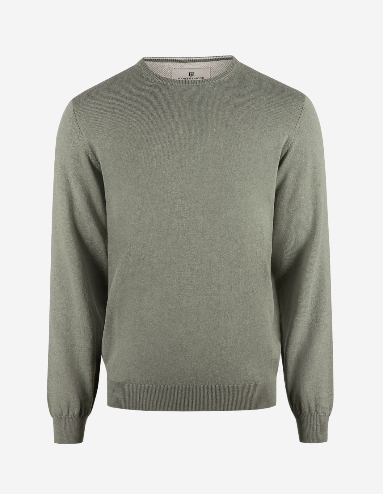 Tröja Rundhals Ärmpatch Bomull Cashmere Mossgrön