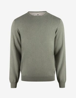 Tröja Rundhals Ärmpatch Bomull Cashmere Mossgrön