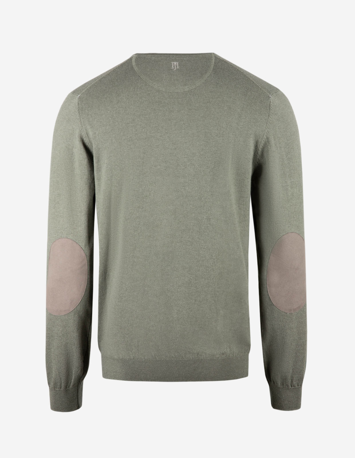 Tröja Rundhals Ärmpatch Bomull Cashmere Mossgrön