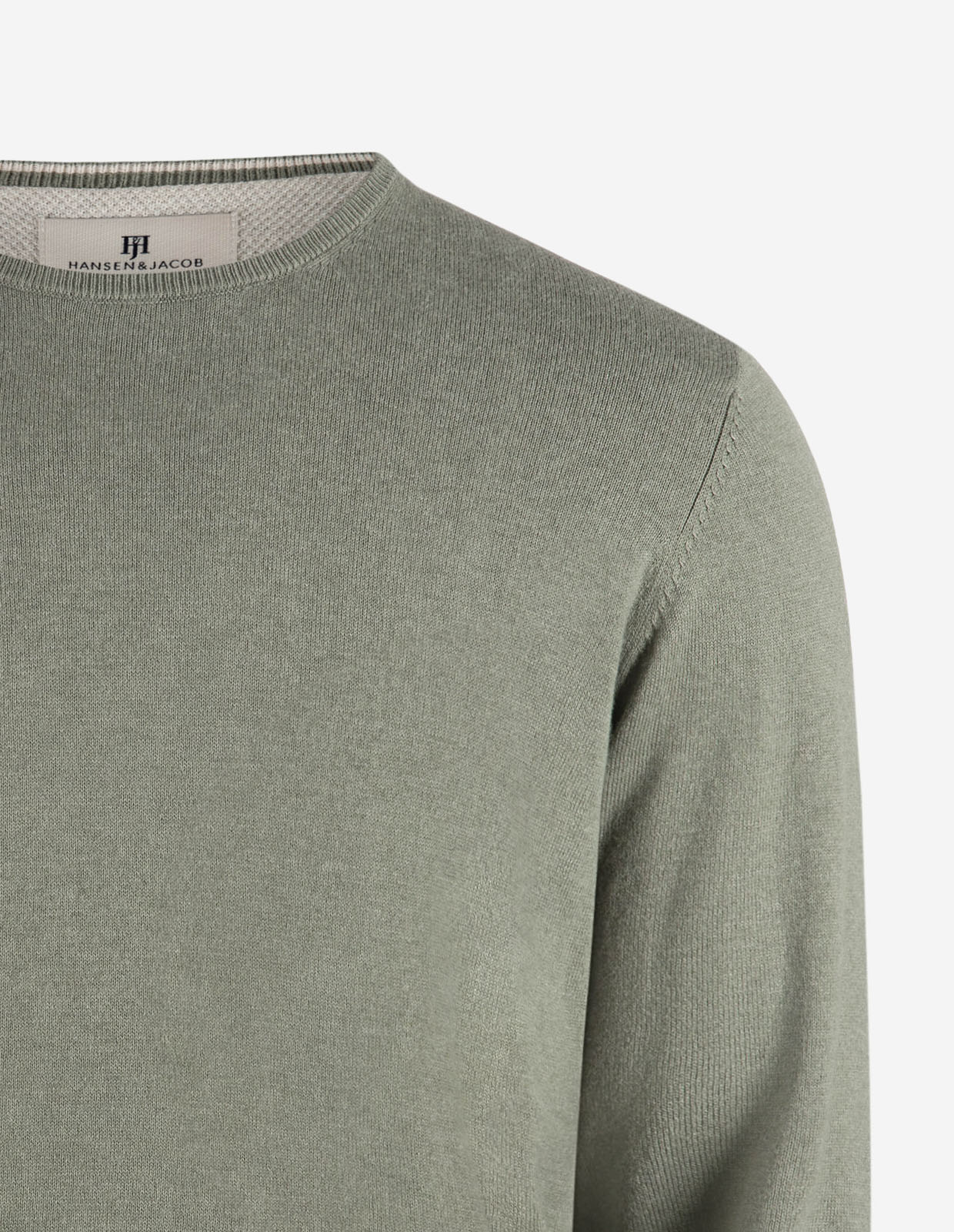 Tröja Rundhals Ärmpatch Bomull Cashmere Mossgrön