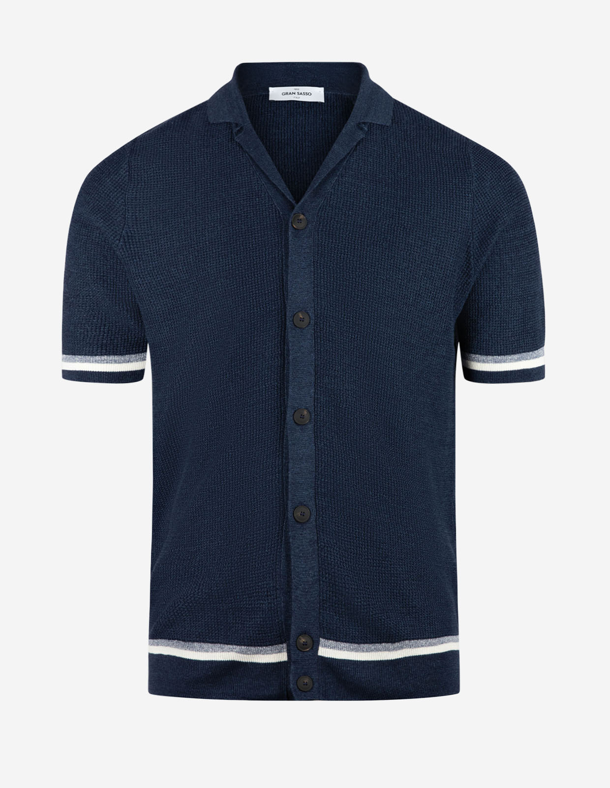 Kortärmsskjorta Stickad Linne Bomull Marinblå