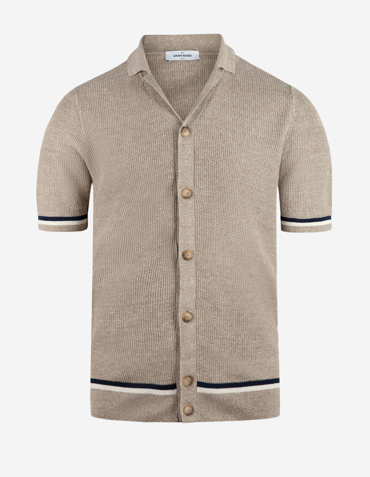 Kortärmsskjorta Stickad Linne Bomull Beige