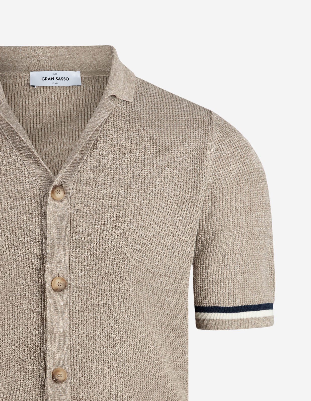 Kortärmsskjorta Stickad Linne Bomull Beige