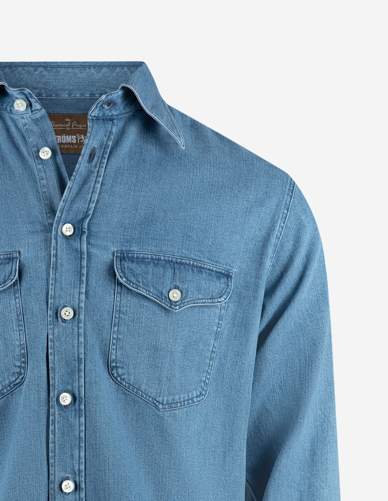 Sartorial Shirt Wester Slub Denim Ljusblå