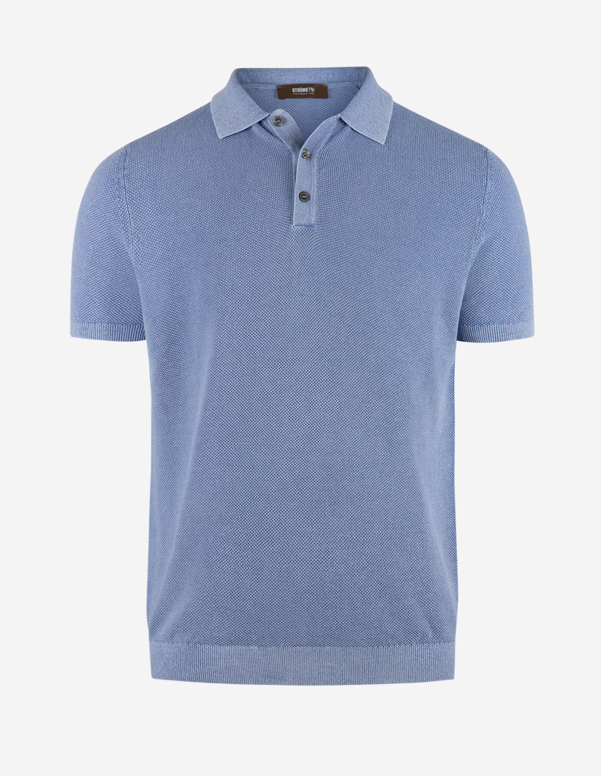 Pikétröja Strukturstickad Bomull Mellanblå