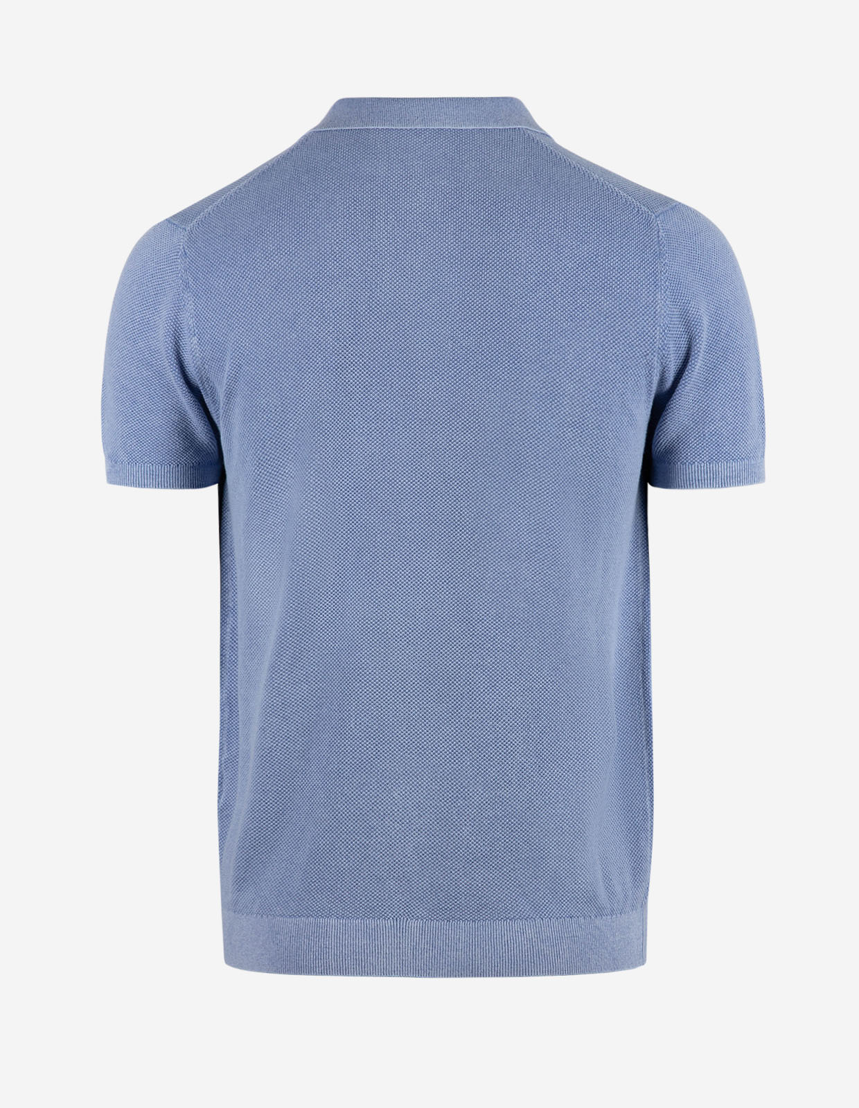 Pikétröja Strukturstickad Bomull Mellanblå
