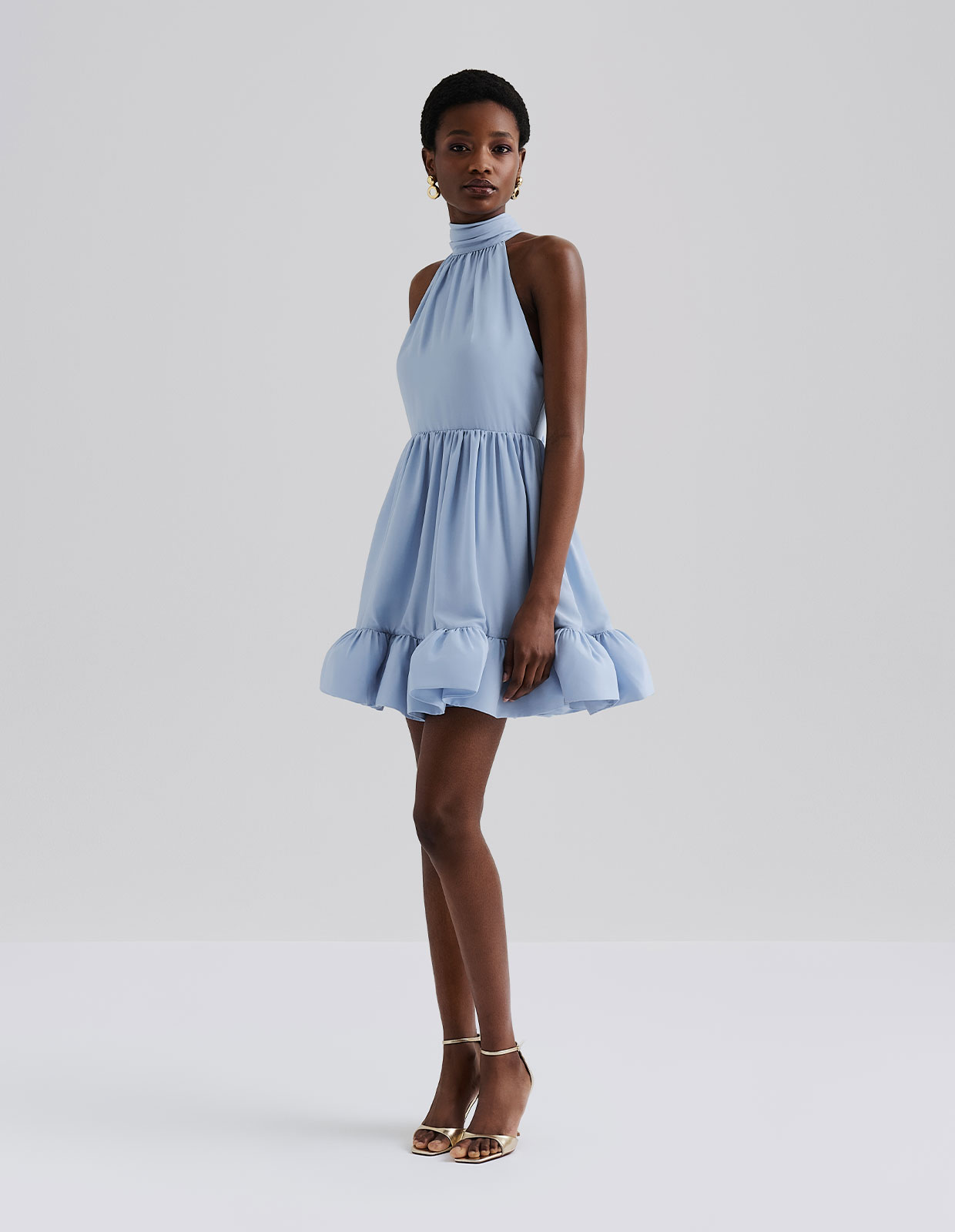 Fern Halterneck Klänning Ljusblå