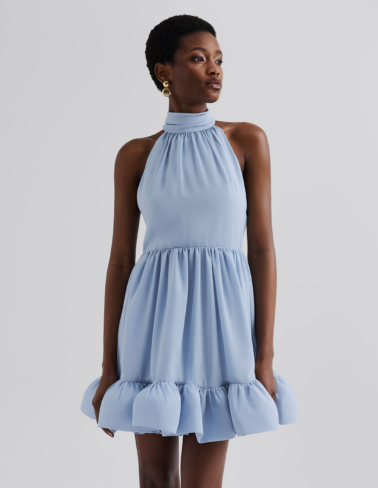 Fern Halterneck Klänning Ljusblå