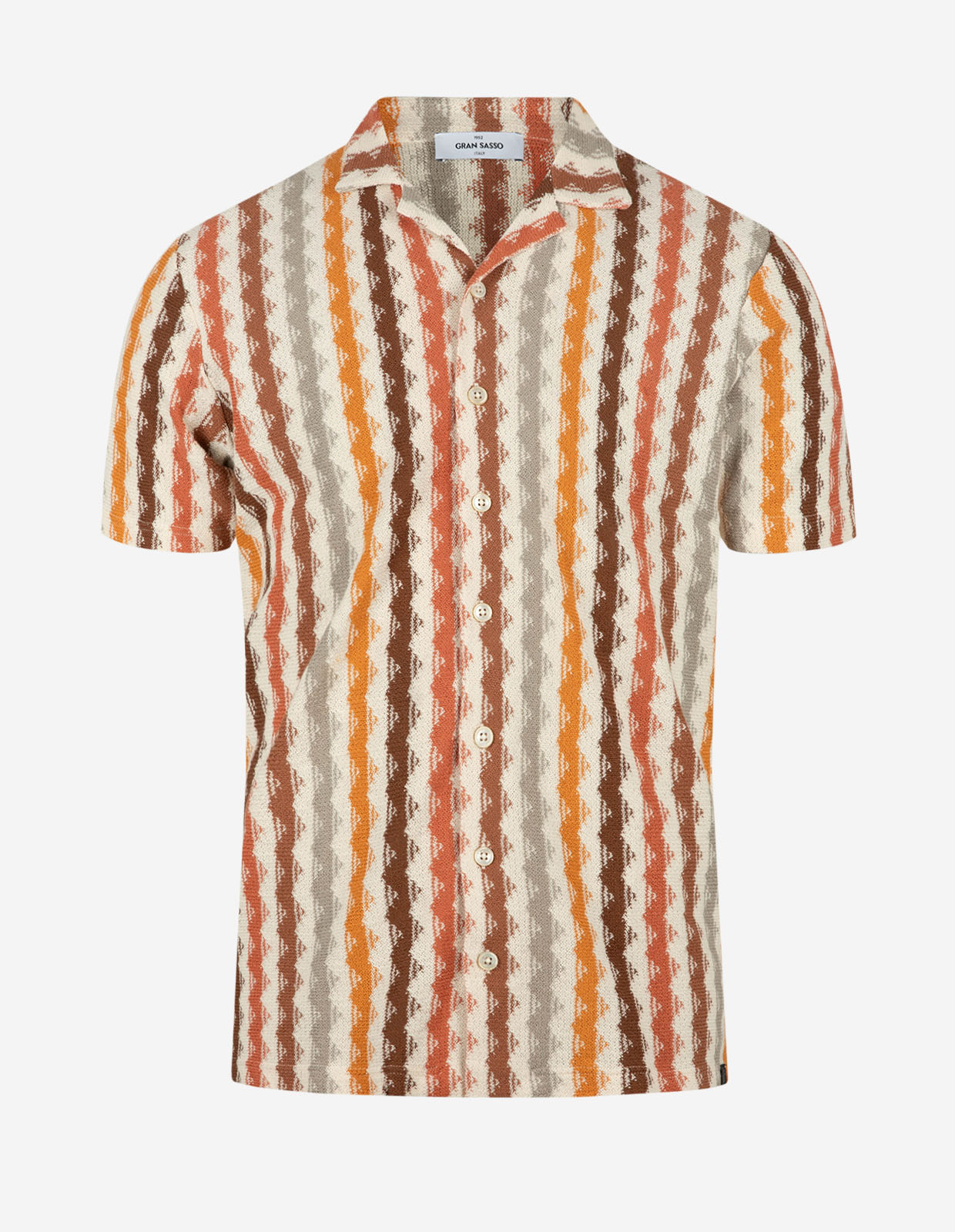 Kortärmsskjorta Stickad Bomull Randig Flerfärgad