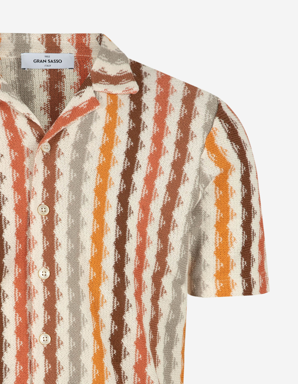 Kortärmsskjorta Stickad Bomull Randig Flerfärgad