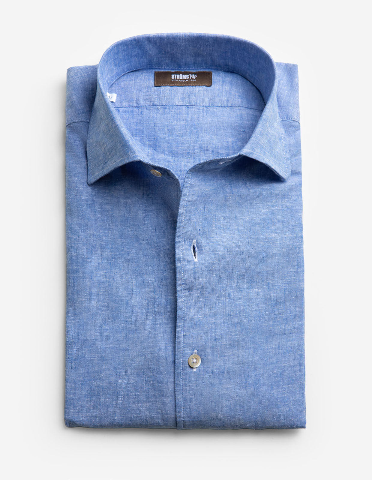 Casual Fit Skjorta Helskuren Krage Linne Bomull Ljusblå