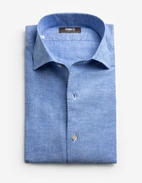 Casual Fit Skjorta Helskuren Krage Linne Bomull Ljusblå