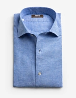 Casual Fit Skjorta Helskuren Krage Linne Bomull Ljusblå