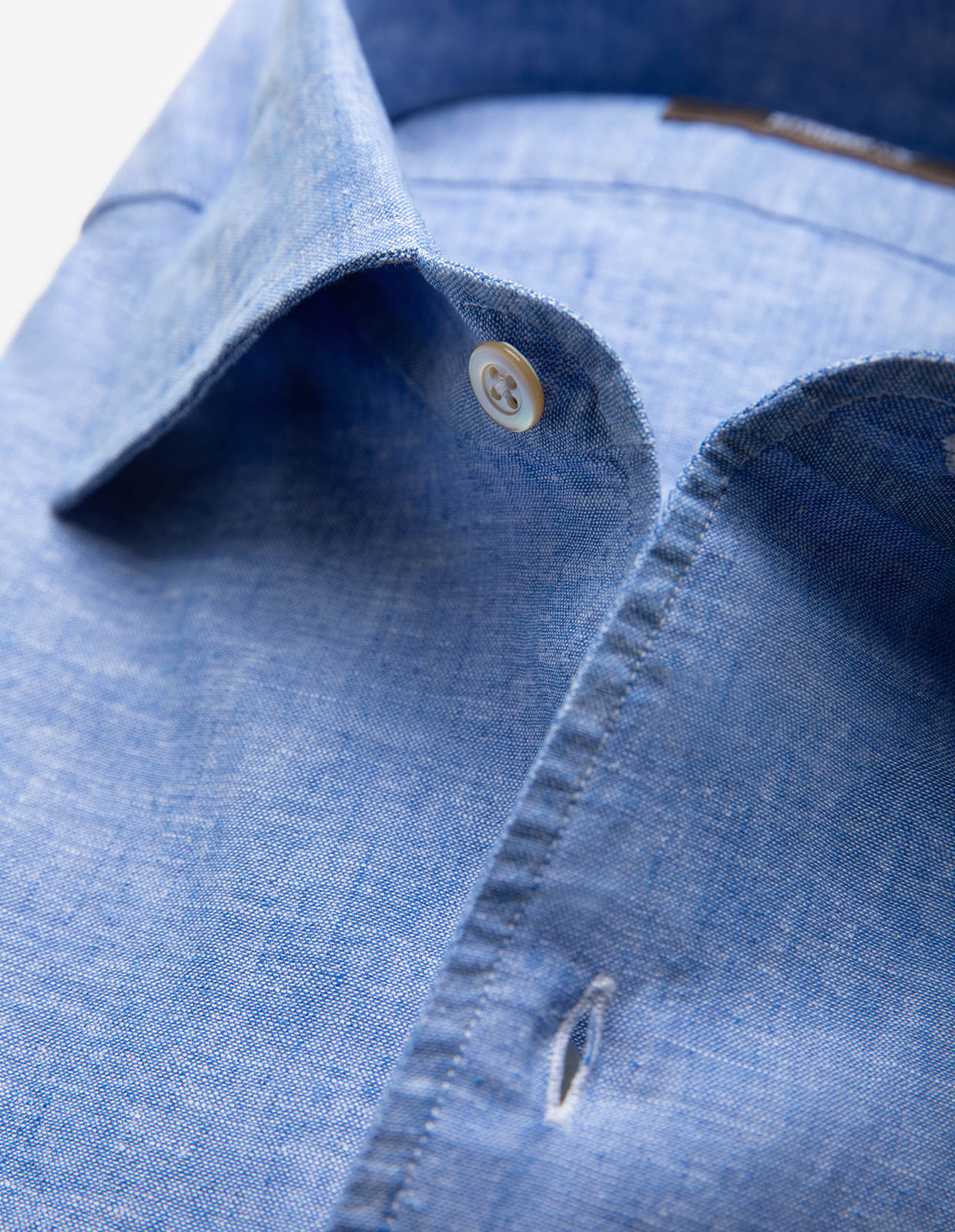 Casual Fit Skjorta Helskuren Krage Linne Bomull Ljusblå