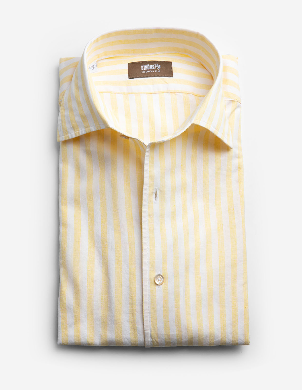 Casual Fit Skjorta Helskuren Krage Bomull Linne Randig Gul/Vit