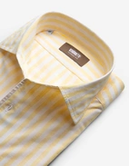 Casual Fit Skjorta Helskuren Krage Bomull Linne Randig Gul/Vit