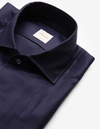 Slimline Skjorta Helskuren Krage Bomull Linne Navy