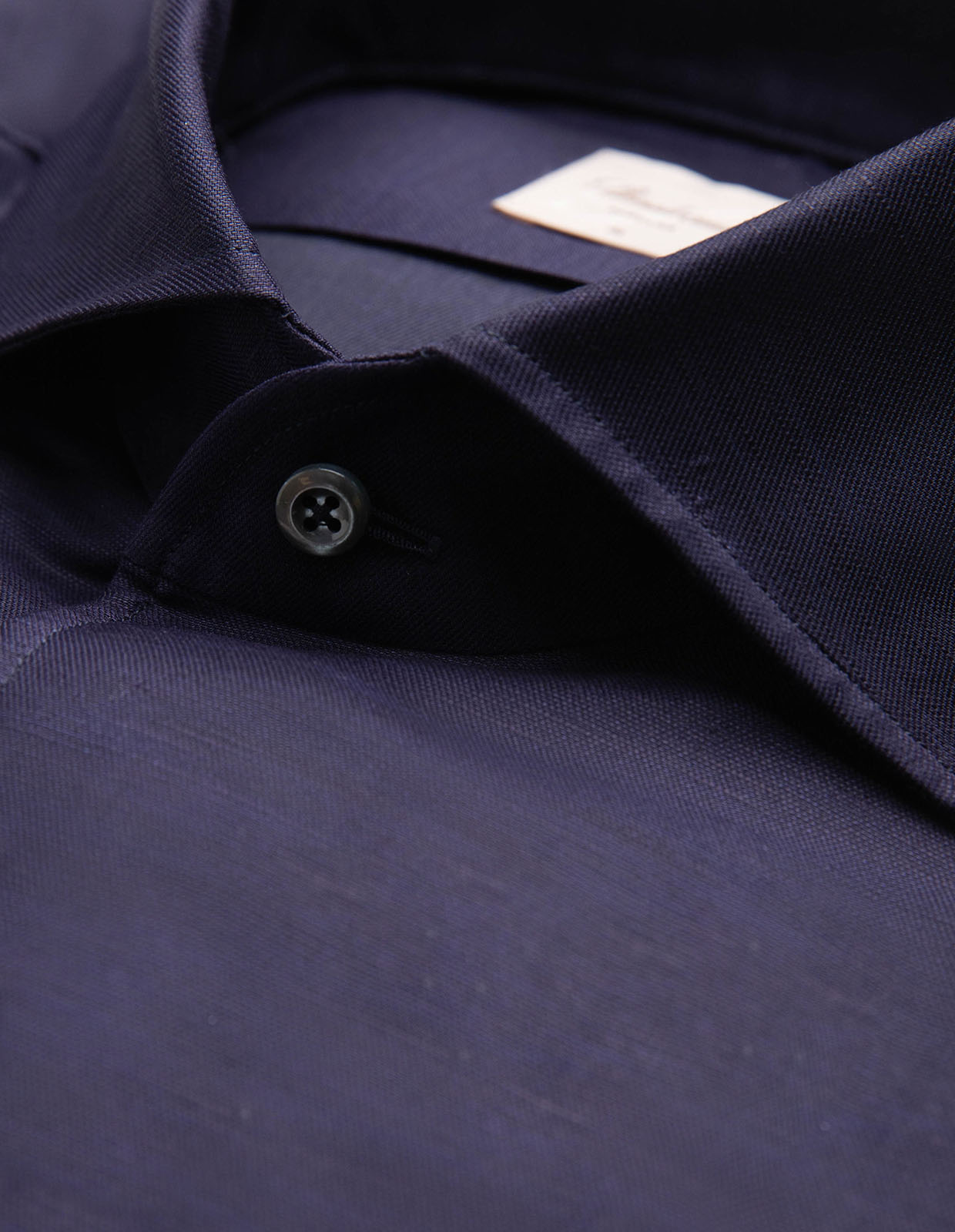 Slimline Skjorta Helskuren Krage Bomull Linne Navy