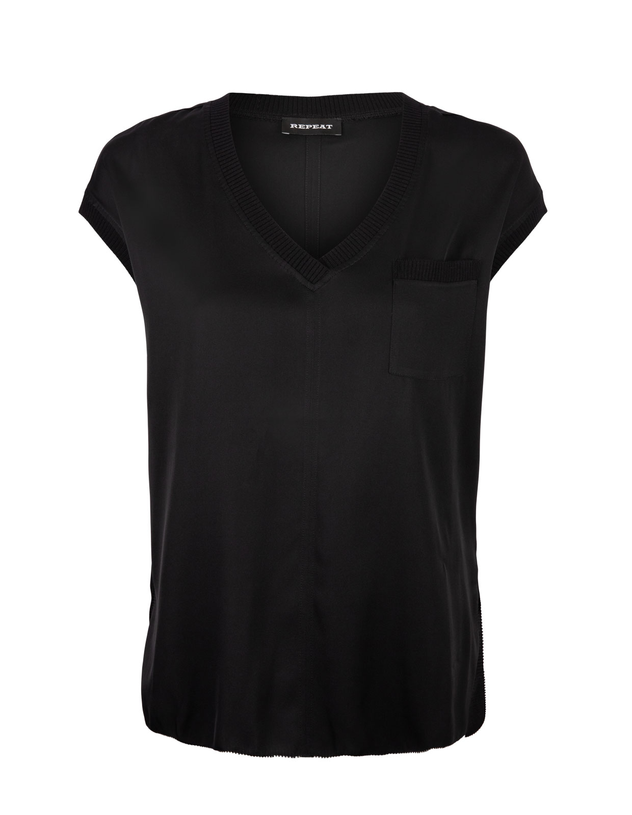 Silk Top with Rib Details Black