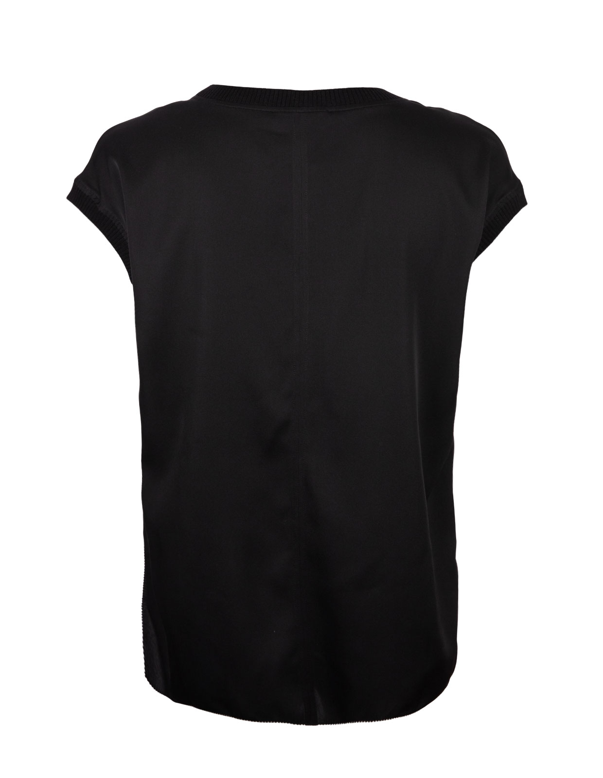 Silk Top with Rib Details Black