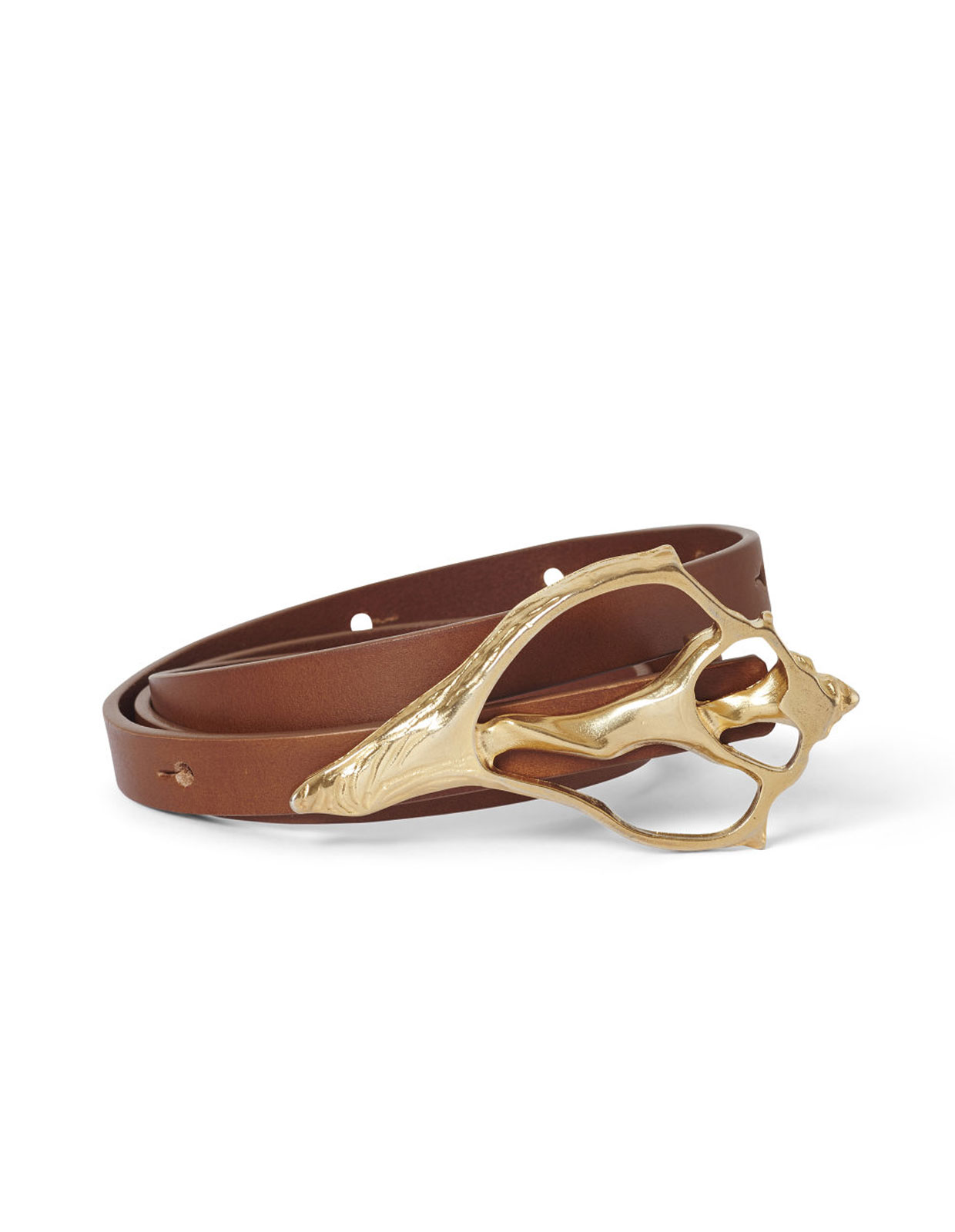 Shell Leather Belt Brown/Gold