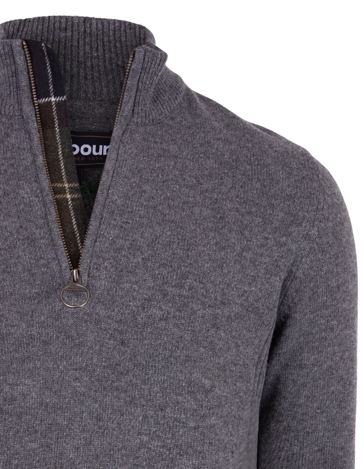 Holden Half Zip Lambswool Tartan Mid Grey Marl Stl M