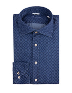 Casual Fitted Body Shirt Medallion Pattern Denim Blue