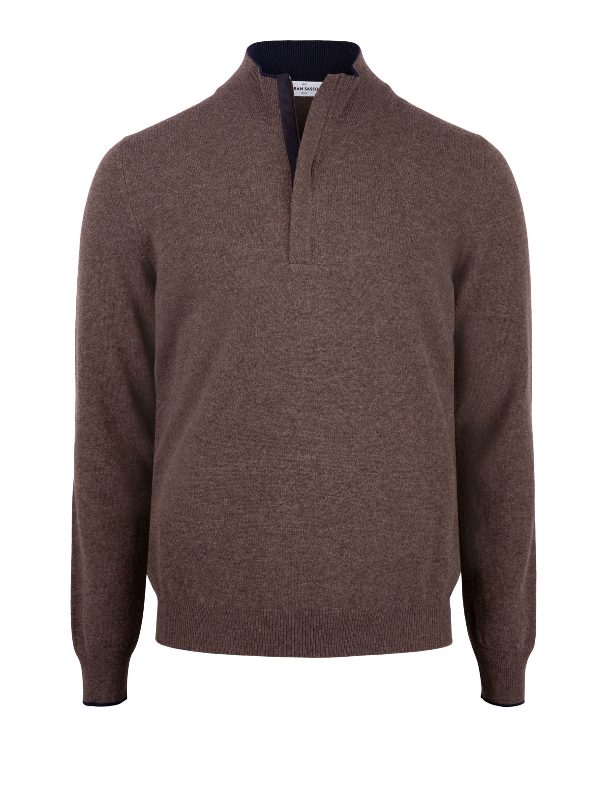 Half Zip W Patch Wool & Cashmere Brown