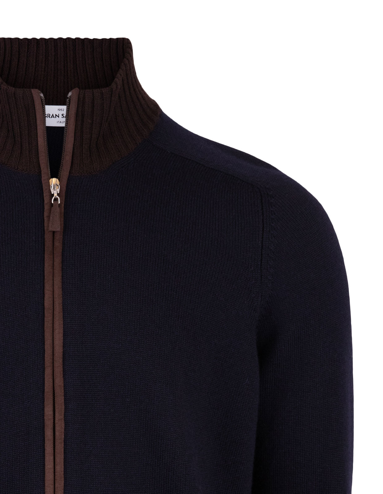Full Zip Cardigan Merinoull Navy/Brun 50