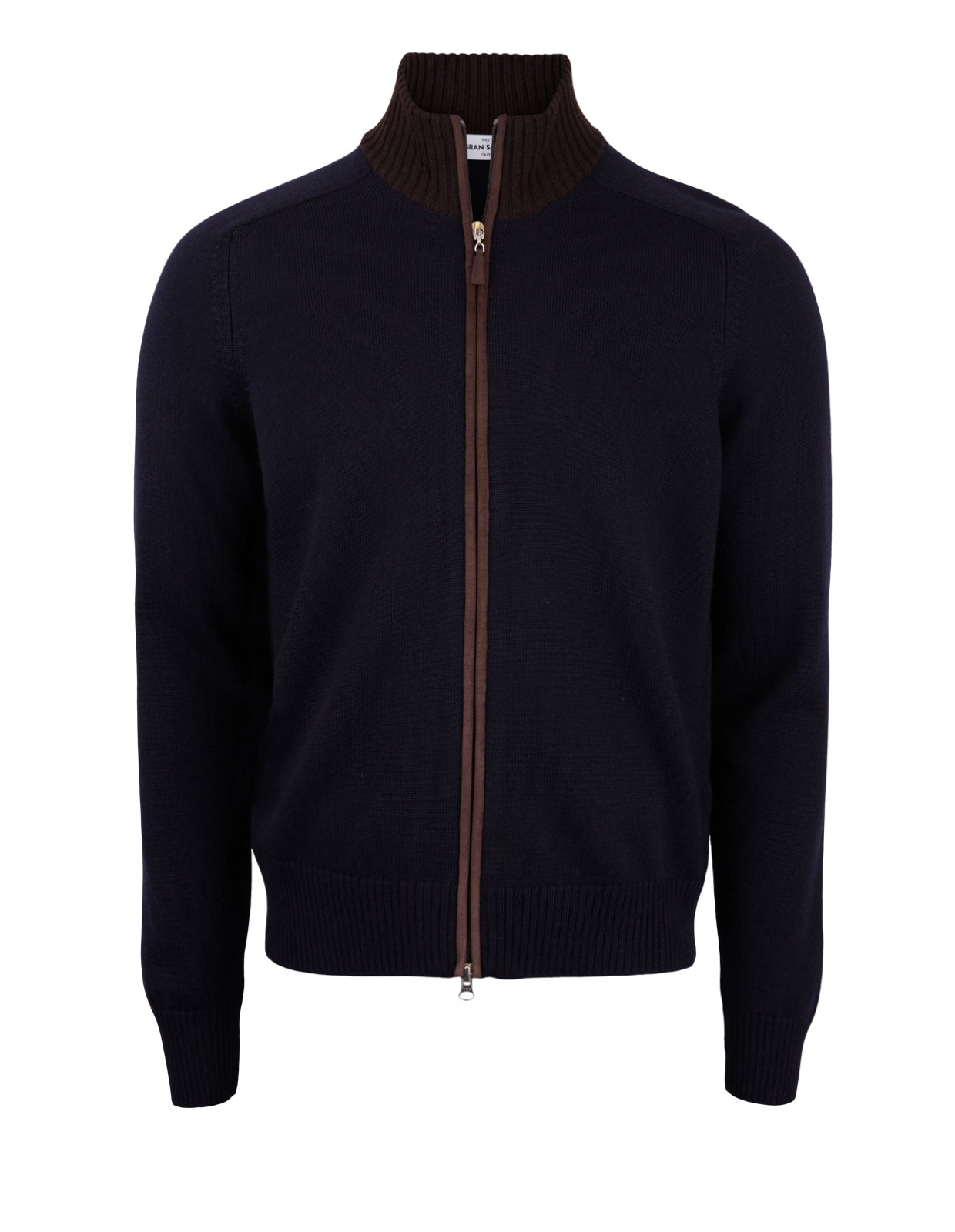 Full Zip Cardigan Merinoull Navy/Brun