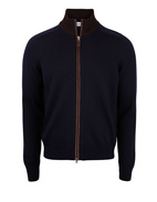 Full Zip Cardigan Merinoull Navy/Brun 50